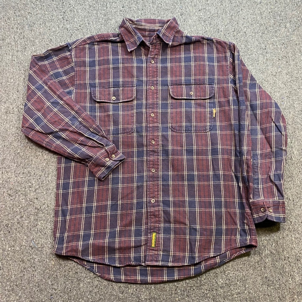 Timberland Flannel Shirt Sz M Mens Maroon Navy Plaid Grunge Heavy Cotton Utility